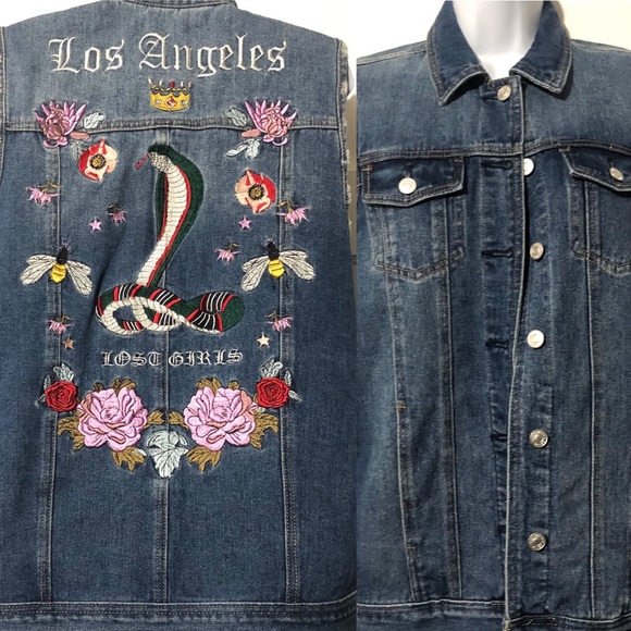 PacSun Cool Lost Girls Embroidered Denim Vest 0022 - Picture 8 of 8